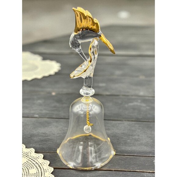 Handcrafted Art Glass Bell With Gold Accents & Hummingbird Design Vintage - Picture 1 of 8